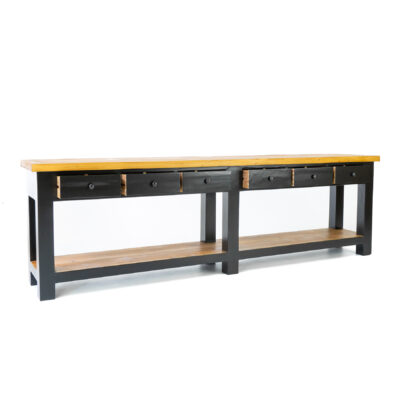Beach Console With 6 Drawers And Shelf in Black