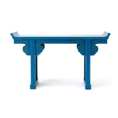 Traditional Chinese Altar Console Table with Blue Finish