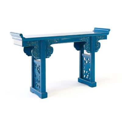 Traditional Chinese Altar Console Table with Blue Finish