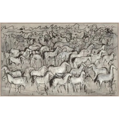 Horses Textured On Heavy Framed Canvas -Wood Look