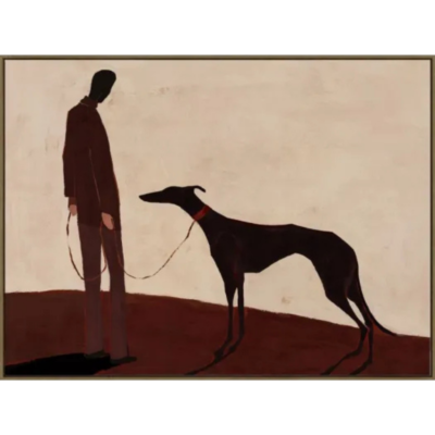 Man & Dog Framed Canvas - Oak Look